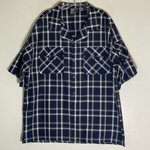 Regal Wear Shirt Mens Large Blue Plaid Short Sleeve Button Up Pockets Casual